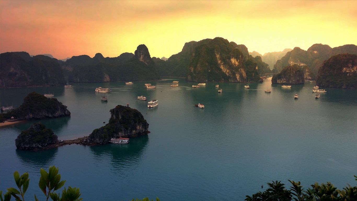 下龙湾的日落， 越南